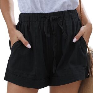 Women Linen High Waisted Elastic Waist Black Shorts - Size Medium (NWOT)